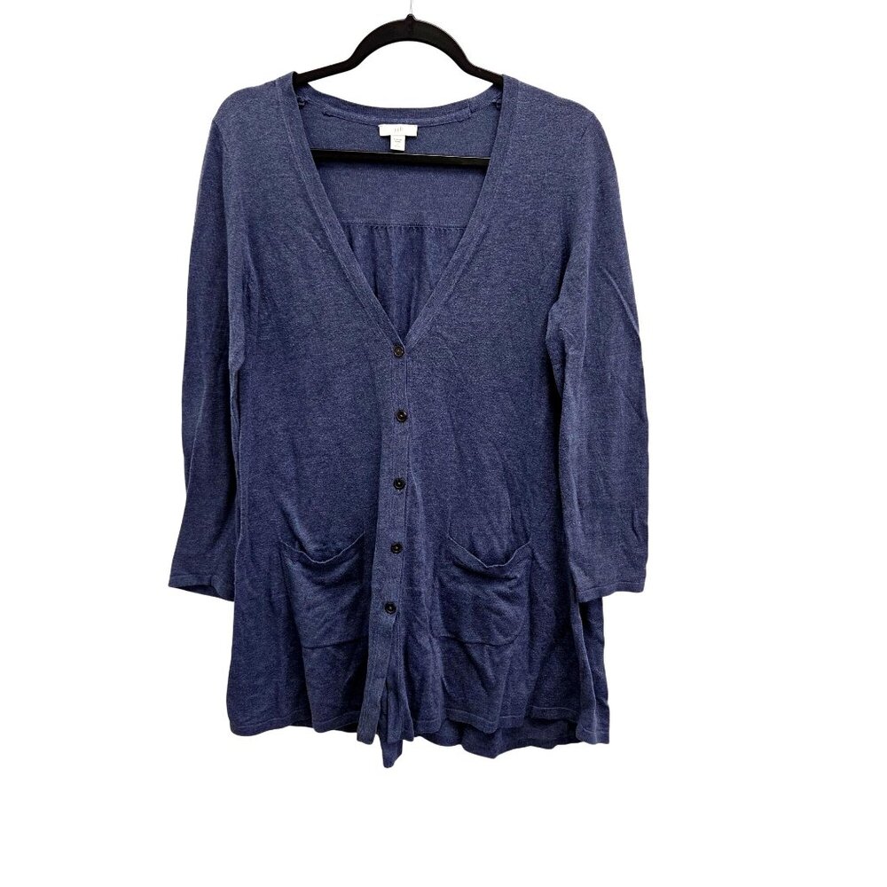 J Jill SP Lightweight Blue Cardigan Sweater Button Closer and Pockets 3934